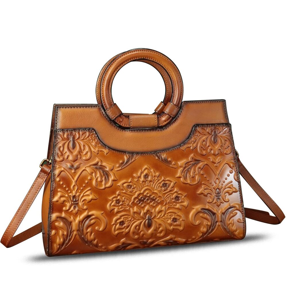 6163 Leather Purses and Handbags Vintage Embossed Leather Crossbody